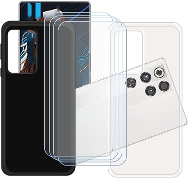 2 Pack Black + Transparent Silicone Cover for Nubia Red Magic 11 Pro 6.85" + 4 Pack HD Tempered Glass
