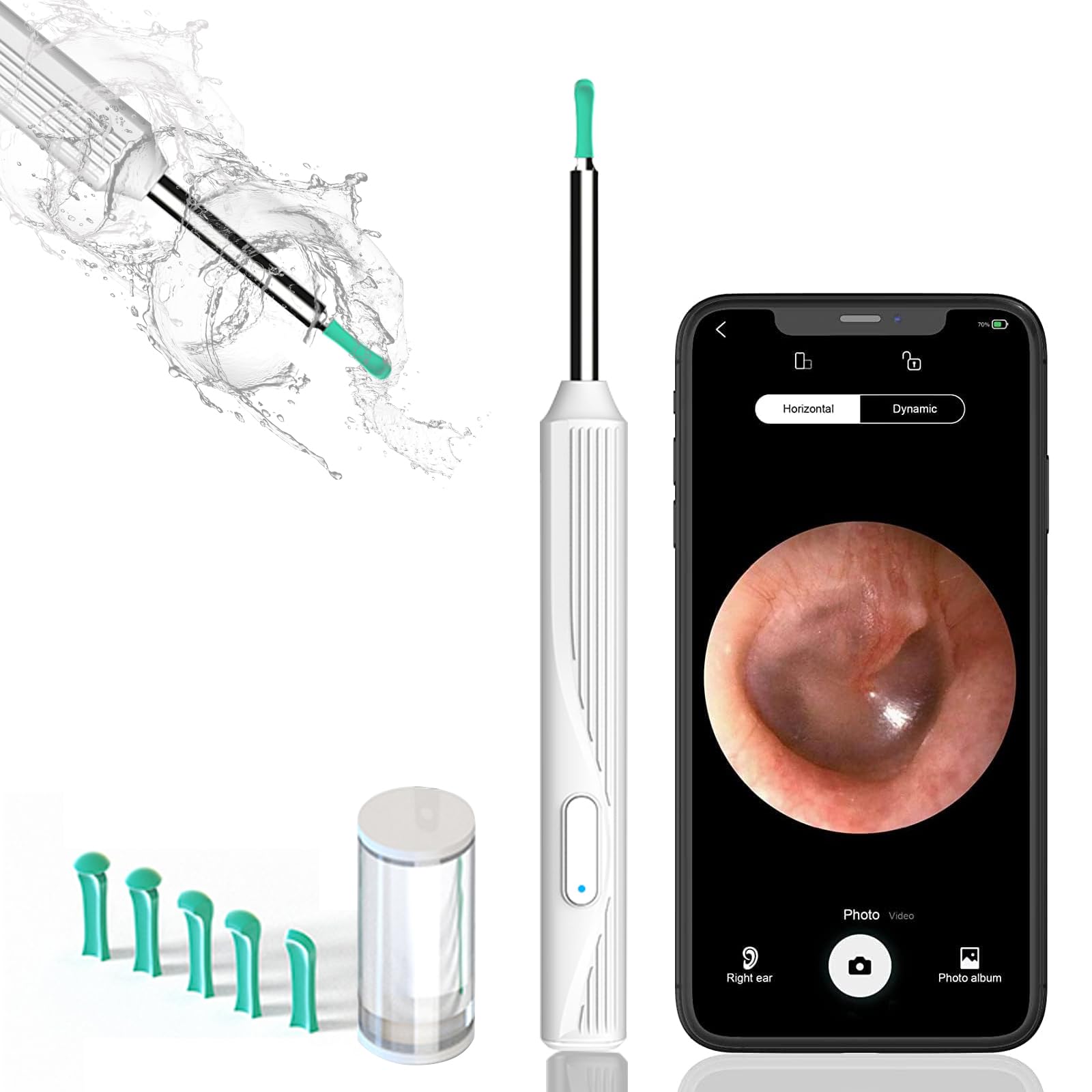 Ear cleaner with camera, Earwax Remover kit, 1080P FHD Wireless Ear Otoscope with 6 LED Lights, ear wax removal with 8 Pcs Ear Set, ear cleaning kit for iPhone, iPad, Android Phones(white)