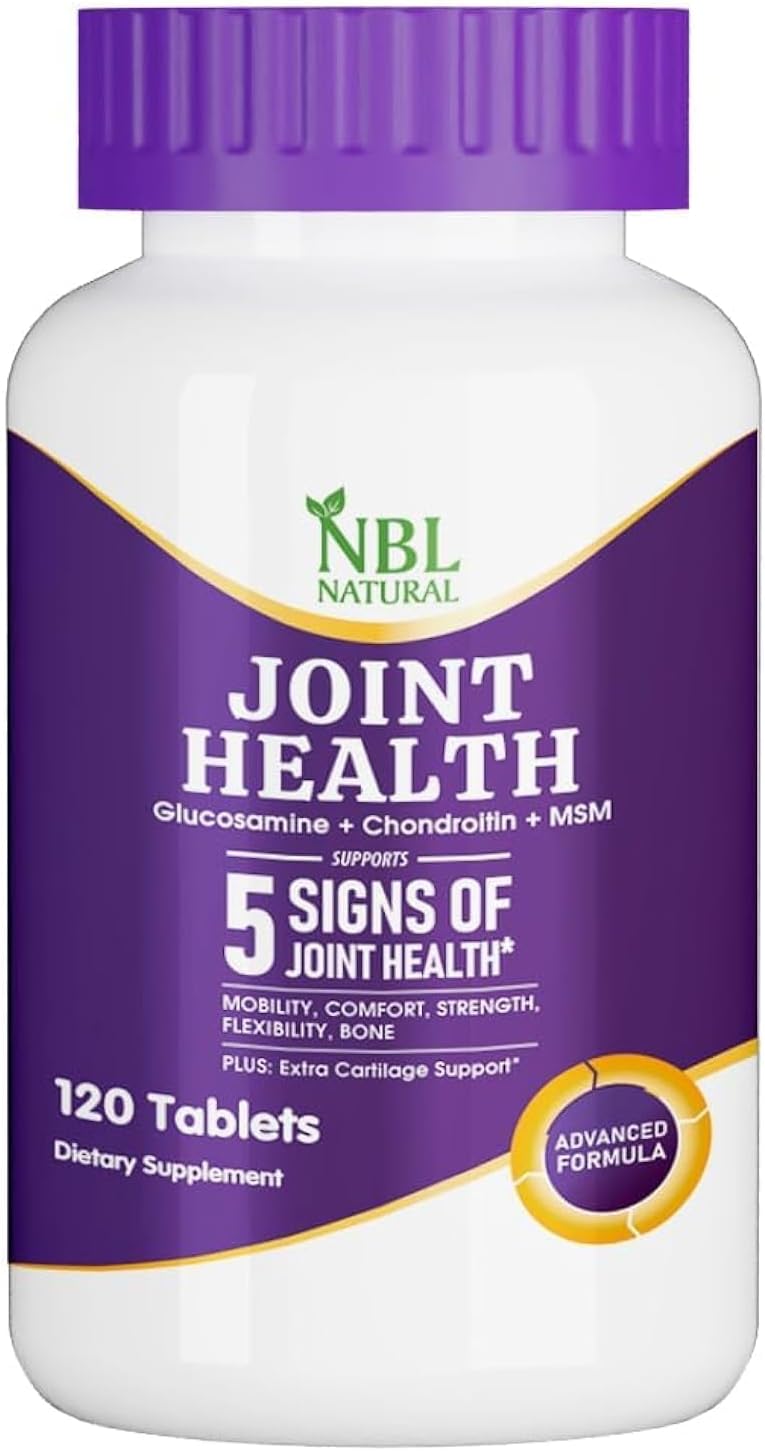 NBL Natural Advanced Glucosamine Chondroitin MSM Joint Support Supplement, Supports Mobility Comfort Strength Flexibility & Bone - 120 Tablets
