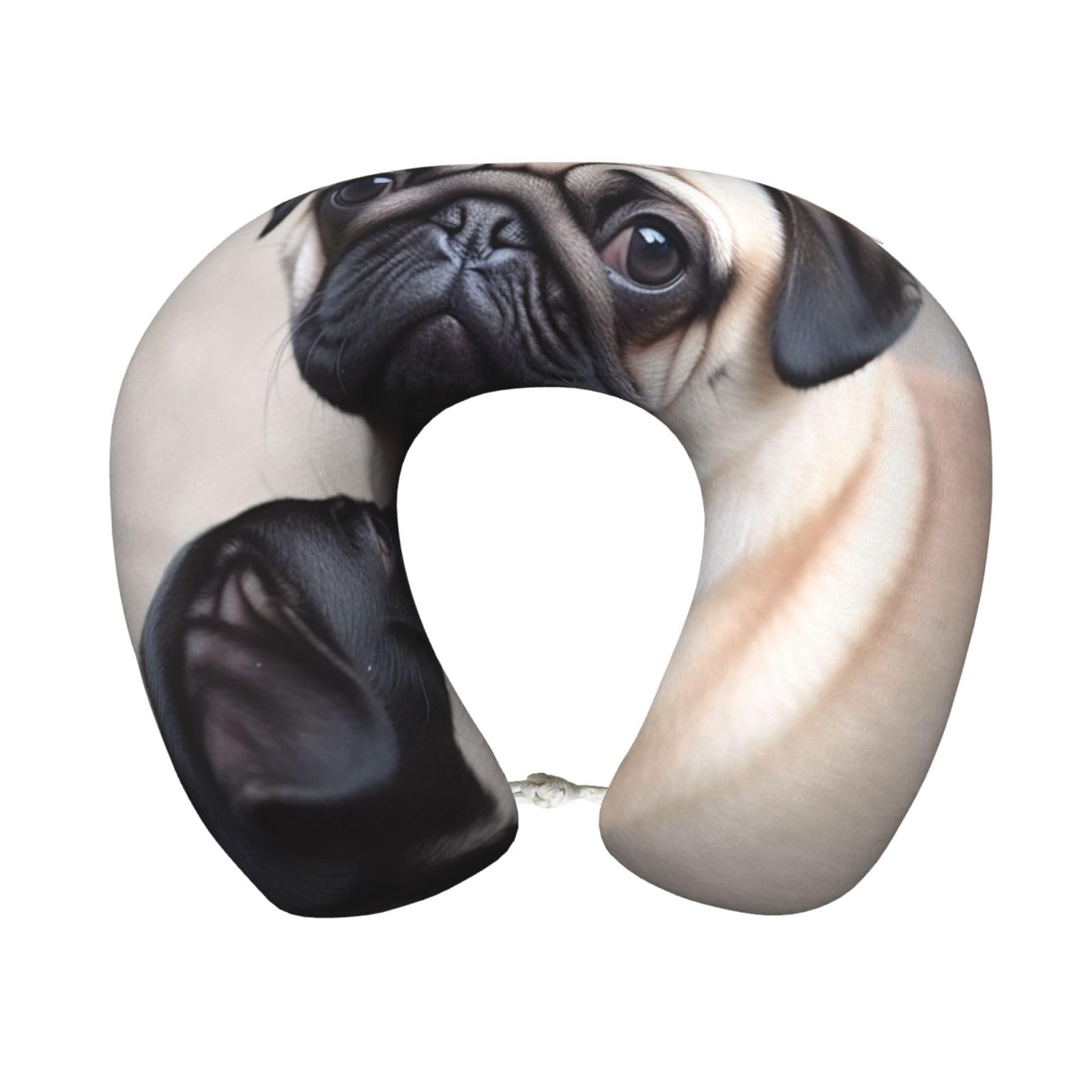 peiyeety Cute Pet Pug Travel Pillow Memory Foam - Comfortable U Shape Neck Pillows for Sleeping, Neck and Head Support Portable Airplane Pillow Adjustable Flight Pillow, Washable Cover