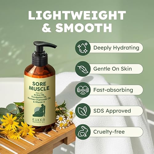 Miniatura 5 de Kukka Aceite de masaje muscular para masaje de absorción rápida, 6.76 onzas líquidas, fabricado con aceite de árnica, eucalipto, manzanilla romana,
