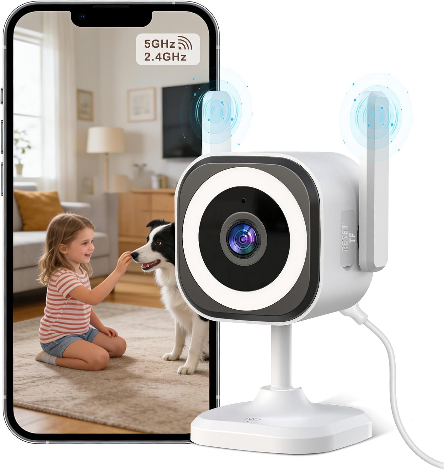 Dual-Antenna Stable 5G WiFi Cameras for Home Security,4X Zoom 2K Outdoor Indoor Security Camera,Baby/Pet Monitor wih Color Night Vision,Motion Detection,2-Way Talk,Siren,IP66,SD Card/Cloud