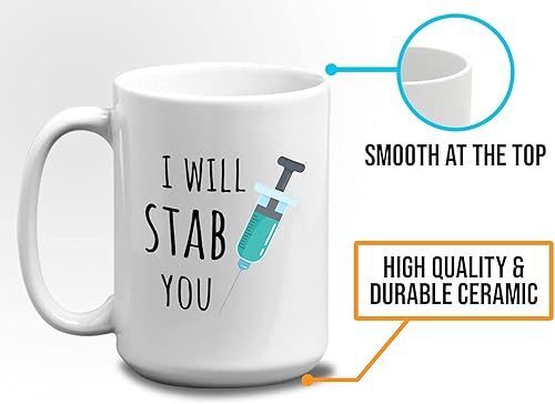 Miniatura 5 de Taza de café médica de 15 onzas, color blanco - I Will Stab You - Healthcare Funny Jokes Doctor Med Nursing Degree Pun