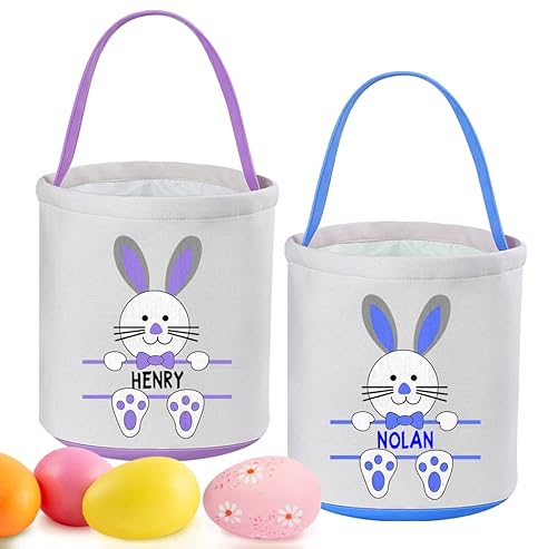 Miniatura 8 de Touber - Canastas de Pascua personalizadas para niños y niñas, 2 unidades, cesta de conejo de Pascua, cesta de Pascua personalizada con asa, cestas