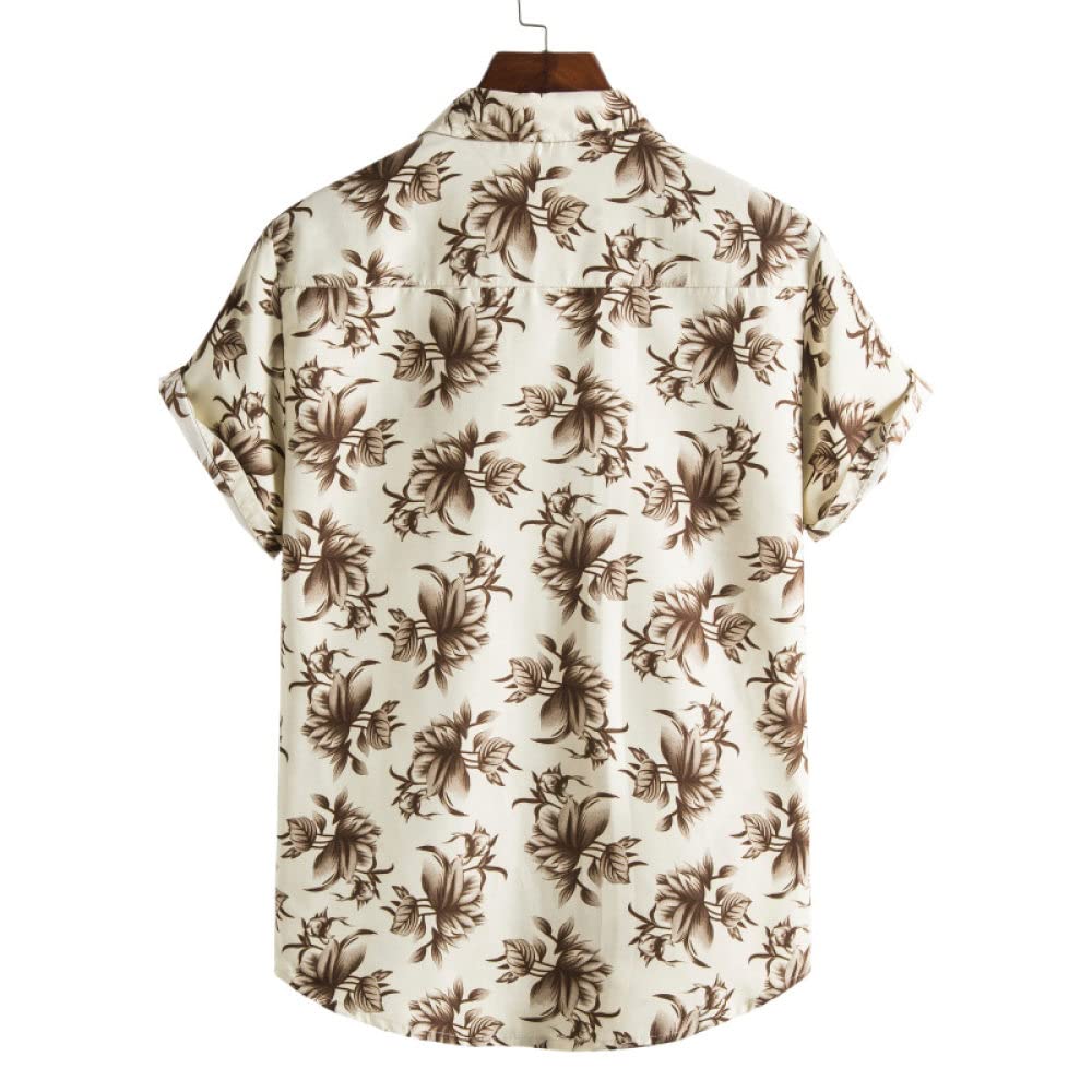Camisa Hawaiana Hombre, Camisa Hawaiana Para Hombre Y Pantalones Cortos De Playa Hawaianos Conjunto De Flores De Albaricoque De Algodón Trajes De Hawaii Camisa De Playa De Manga Corta Casual Y Pant
