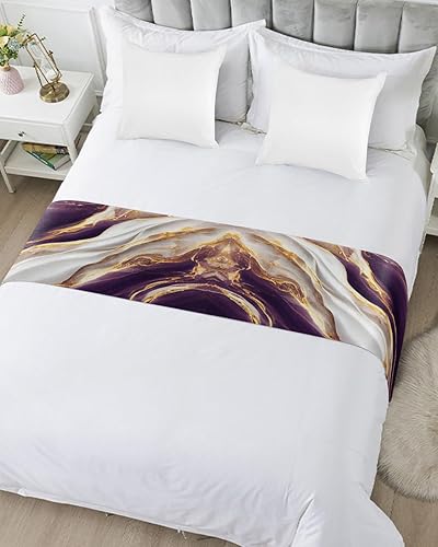 Miniatura 5 de Caminos de cama con textura de mármol blanco y dorado morado para dormitorio, hotel, bufandas decorativas, grietas naturales, piedra de granito,