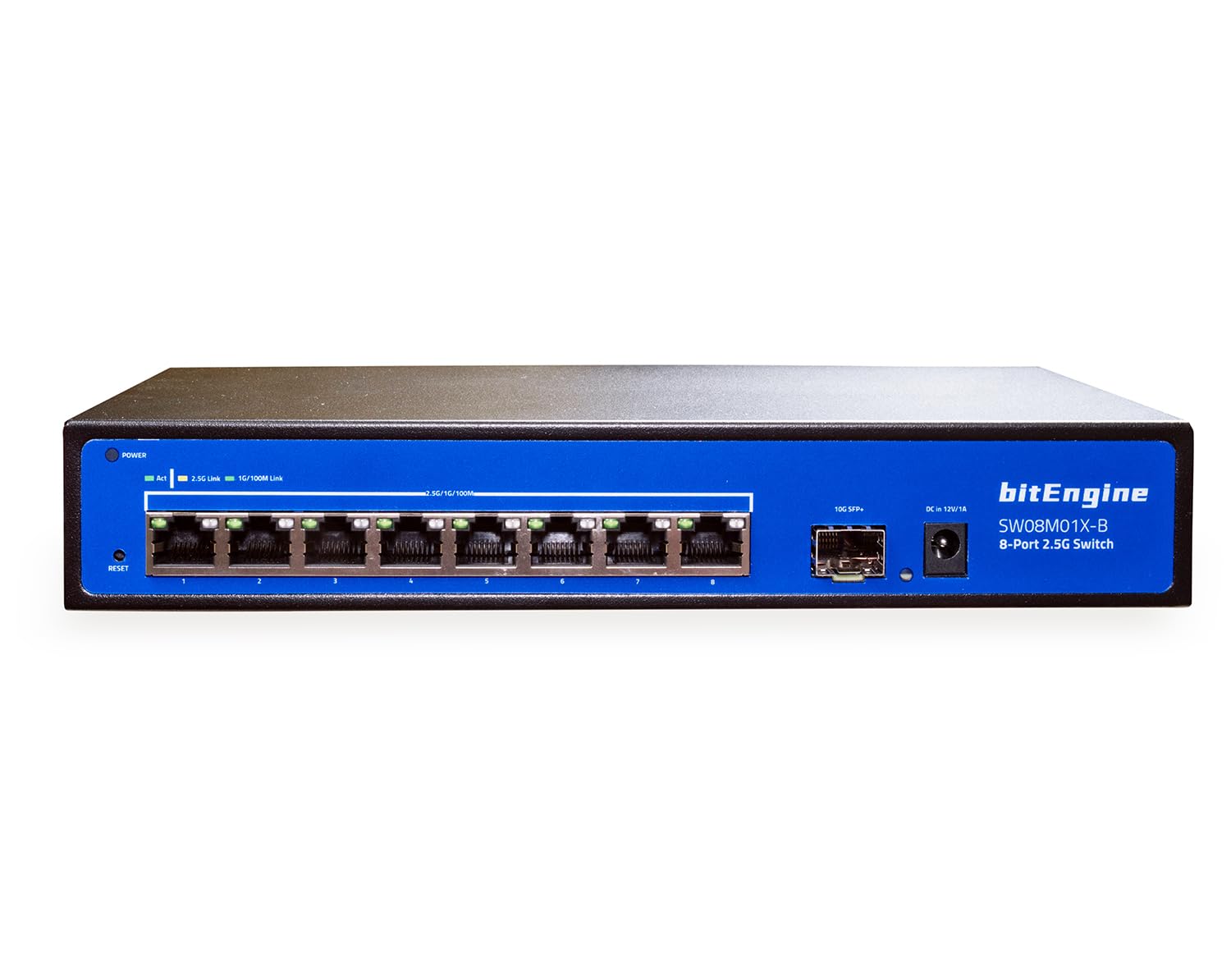 bitEngine 8 Port 2.5G Unmanaged Ethernet Switch with 10G SFP+ Uplink, 8 x 2.5G Base-T Ports, 60Gbps Switching Capacity, Metal Fanless Design, Desktop/