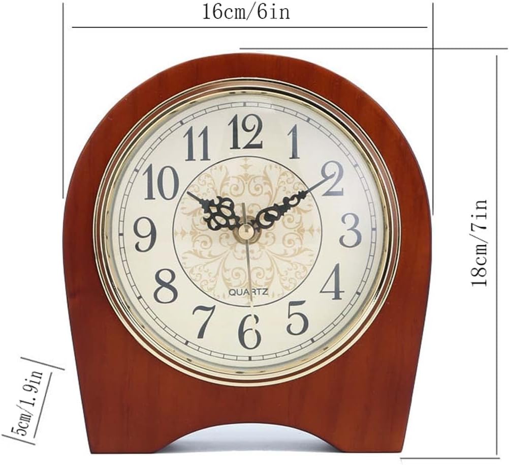 Mantel Clock - Handmade Solid Wood Table Clock with Silent Movement and Bronze Face for Living Room and Office Decor