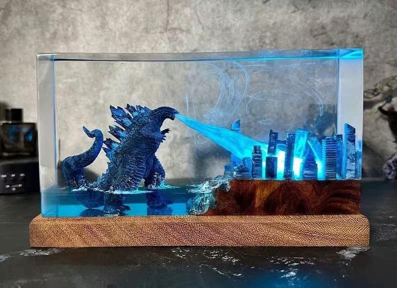 Godzilla Monster Resin Night Light, LED Color Changing Lamp with Remote, City Diorama Scene, 6.7×3.1×3.1 inches, USB Powered