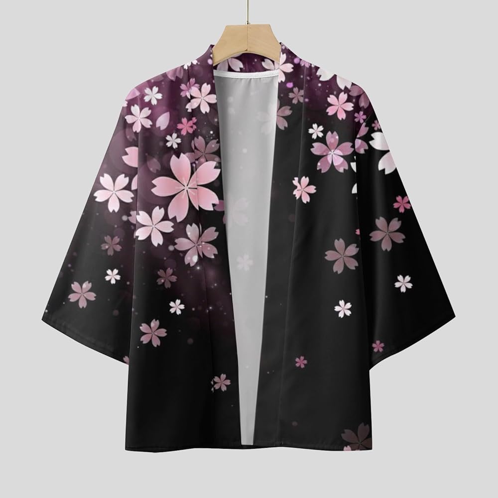 Alalaso Men's Kimono Cardigan Jacket 3/4 Sleeve Open Front