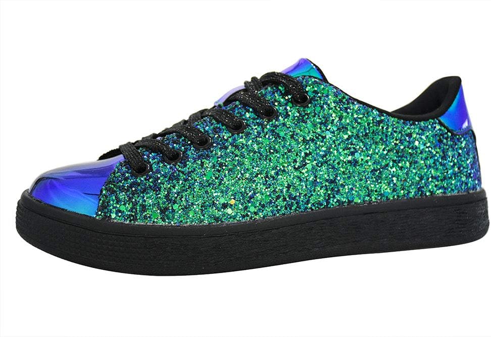 LUCKY STEP Glitter Sneakers Lace up | Fashion Sneakers | Sparkly Shoes for Women