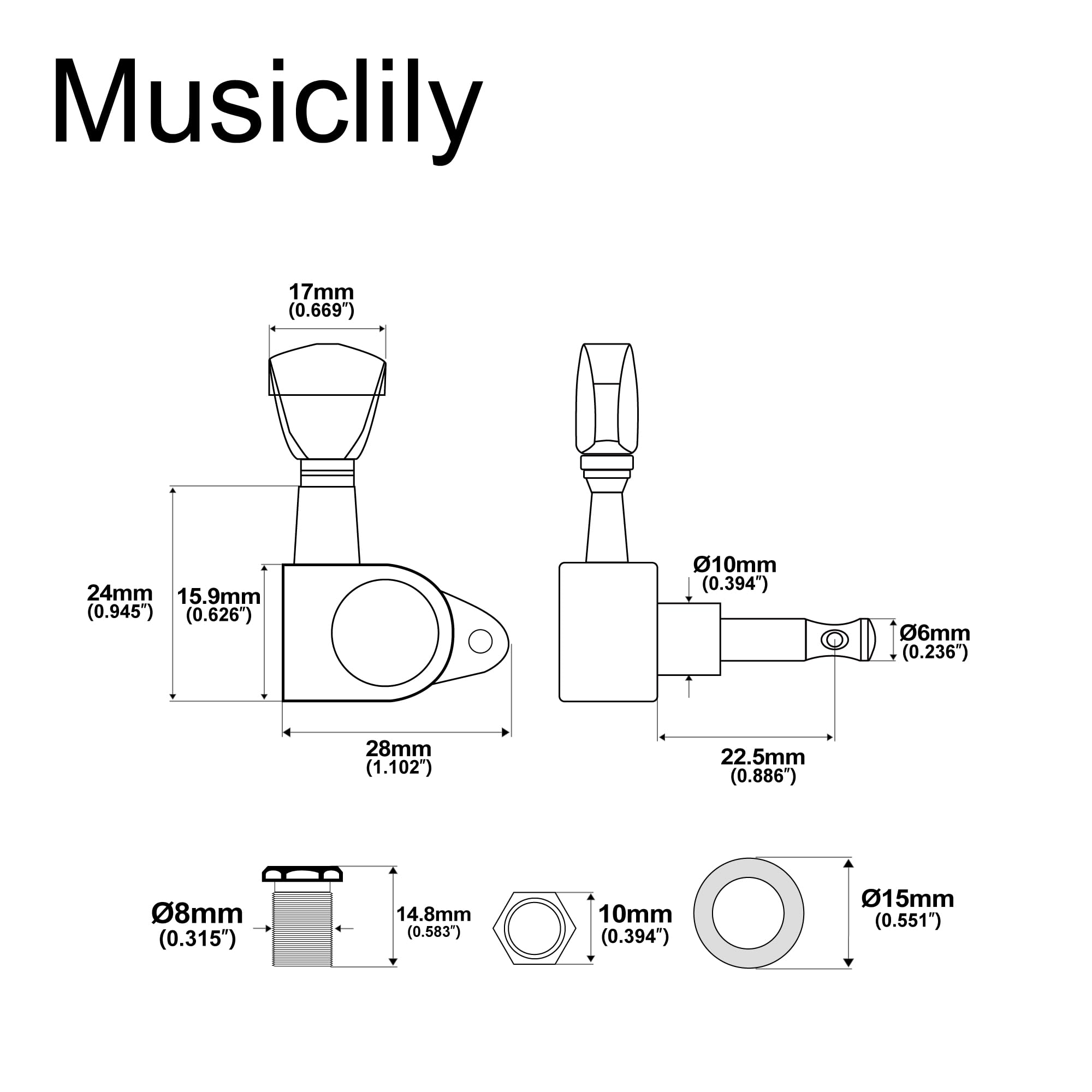 Musclily Economy 3L3R Roto Style Sealed Chitarra Meccaniche Set per Epiphone Les Paul SG ES, Keystone Button Nero