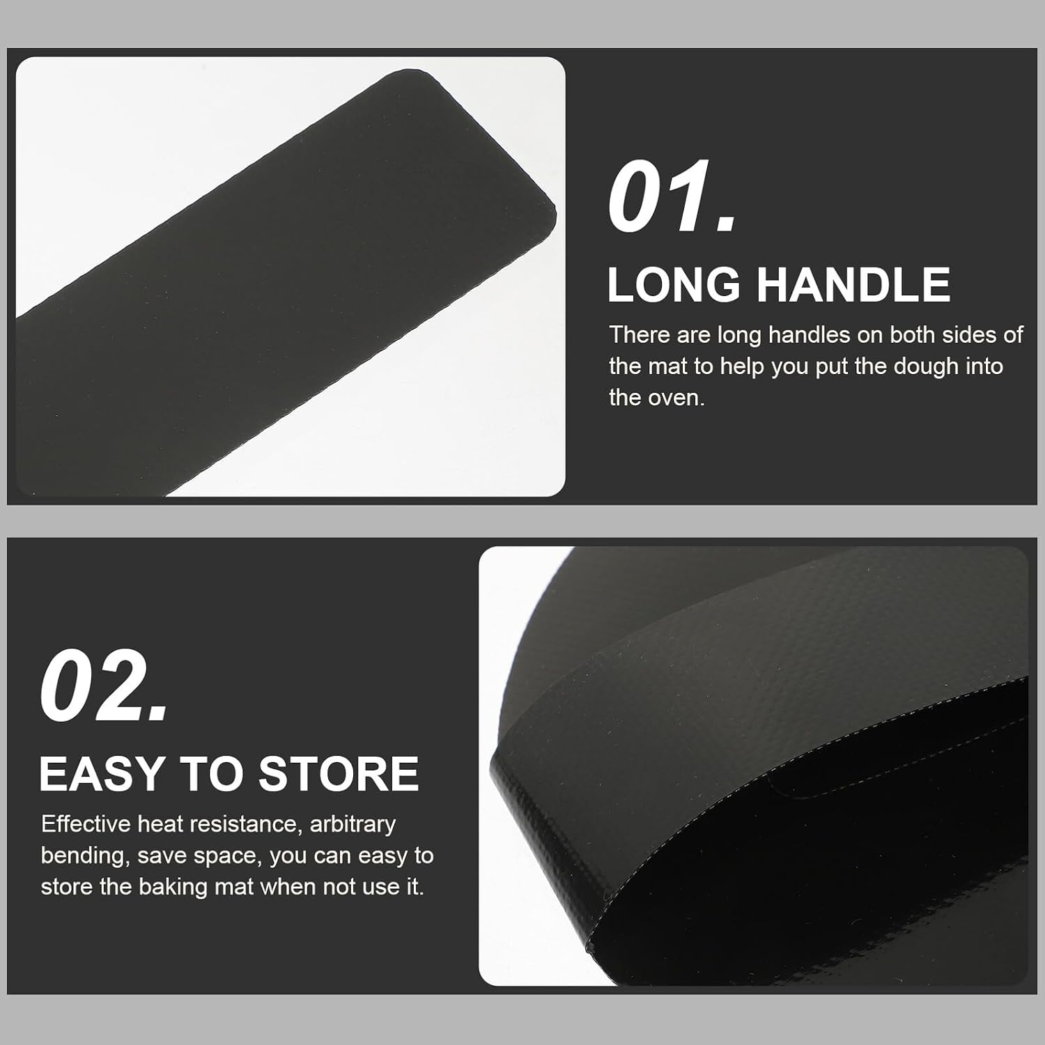 2pcs Silicone Baking Mat Bread Sling with Long Handles High Temperature Resistant Black Silicone Oven Liner for Reusable Bread Baking and Sheet Mat