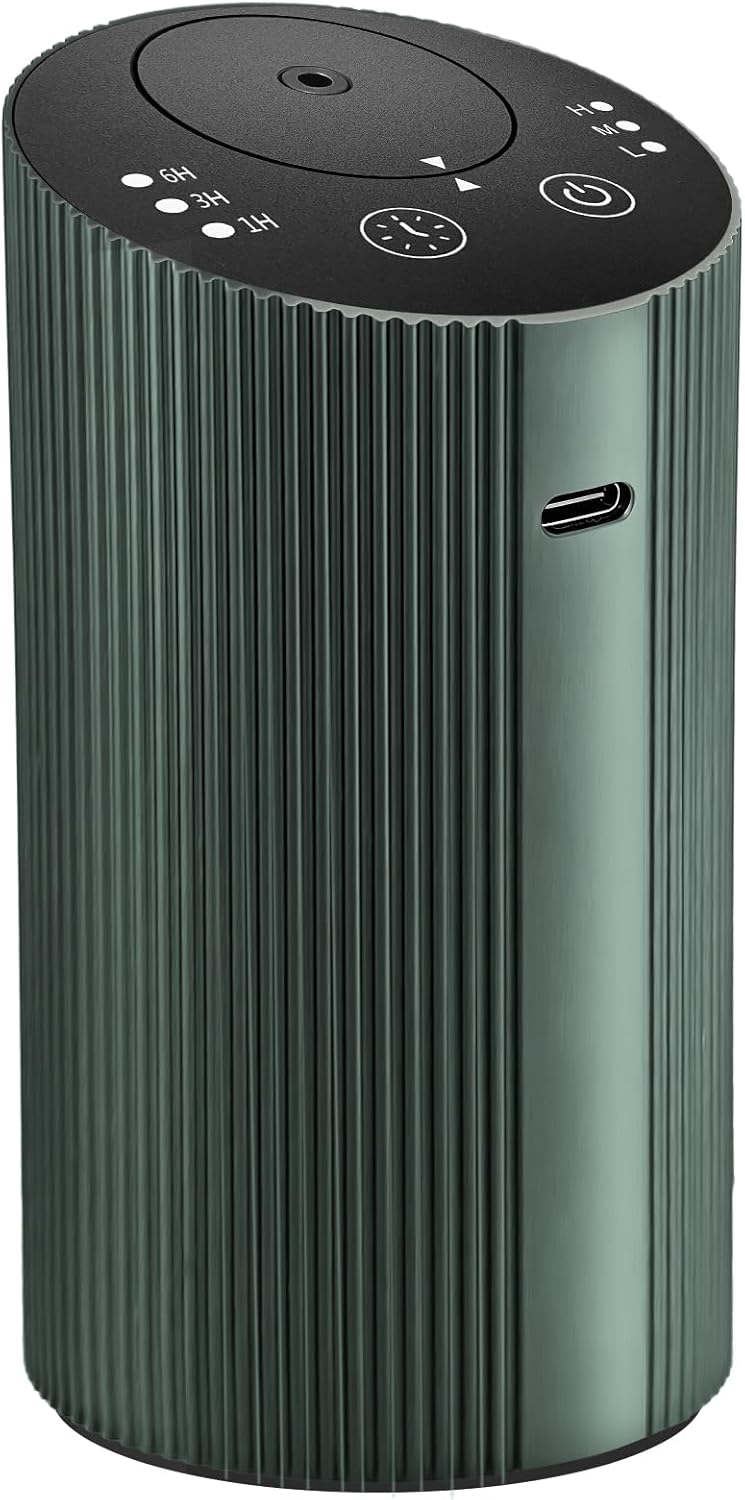 Waterless Essential Oil Diffuser with 4 Timer (1/3/6H & Off) & 3 Mist(L/M/H), Air Scent Diffuser for Home Car Office, Rechargeable Aromatherapy Diffuser, Portable Mini Aroma Diffuser, Dark Green