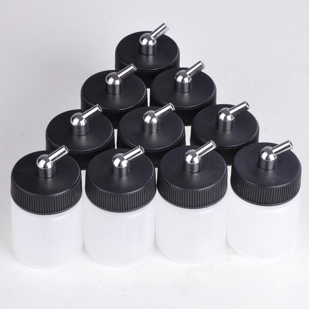 10x Plastic 22cc Single Action Airbrush Bottles Jars Lid