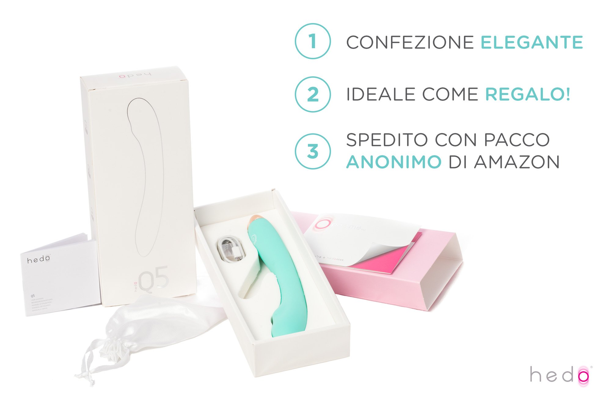 HEDO Q5 | Vibratore sessuale per donna | Silicone medico privo di PVC e ftalati | Stimolatore punto G | Vibratorepunto | RICARICABILE | Ideale anche per stimolazione anale