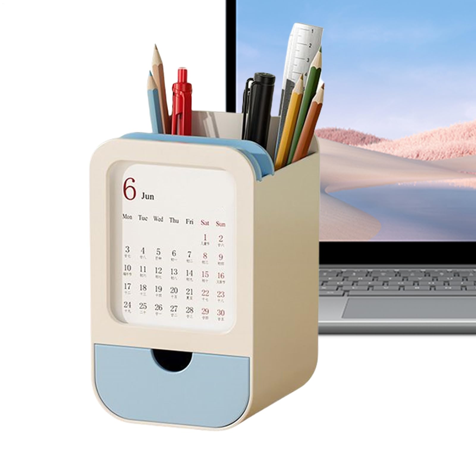 Organiseur de bureau avec tiroir et porte-calendrier pour trier vos stylos et maquillage