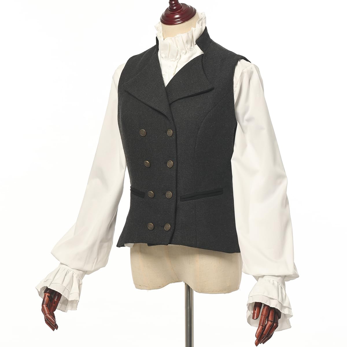 CAMDOM Gilet da donna vintage anni '50, in tweed, slim fit, con scollo a V, doppiopetto, con tasche, senza maniche, giacche