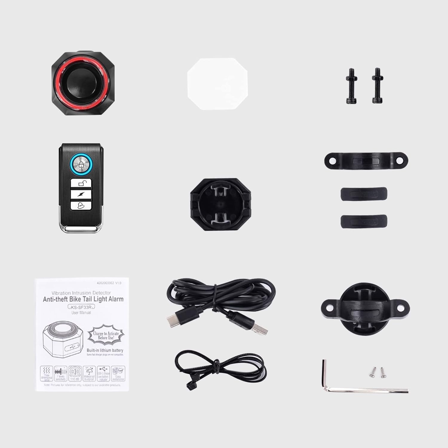 Contents of the NineLeaf Bicycle Tail Light package