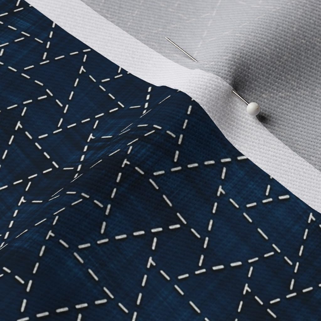 Spoonflower Fabric - Shell Sashiko Japanese Print Triangle Origami Printed on Denim Fabric by The Yard - Bottomweight Apparel Home Decor Upholstery