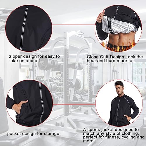 Miniatura 4 de LAZAWG Sauna Jacket for Men Zipper Sweat Sauna Top Long Sleeve Suit Gym Workout Jacket