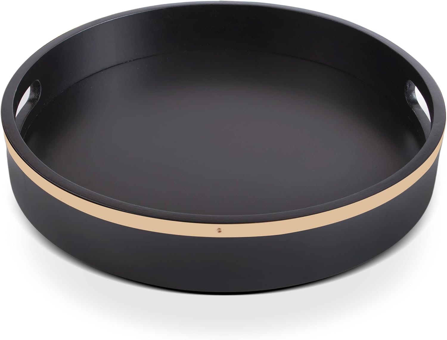K'DCOR 13'' Black Round Serving Tray with Handles Durable