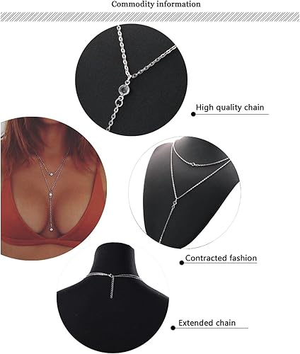 Miniatura 4 de Andelaisi Collar bohemio en capas de cristal en Y Lariat, collar de plata con diamantes de imitación en Y, collar de gota vintage de circonita en Y,