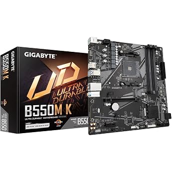 GIGABYTE B550M K Motherboard - AMD Ryzen 5000 CPUs, up to 4733MHz DDR4, 1xPCIe 4.0 + 1xPCIe 3.0 M.2, 1GbE LAN, USB 3.2 Gen 1