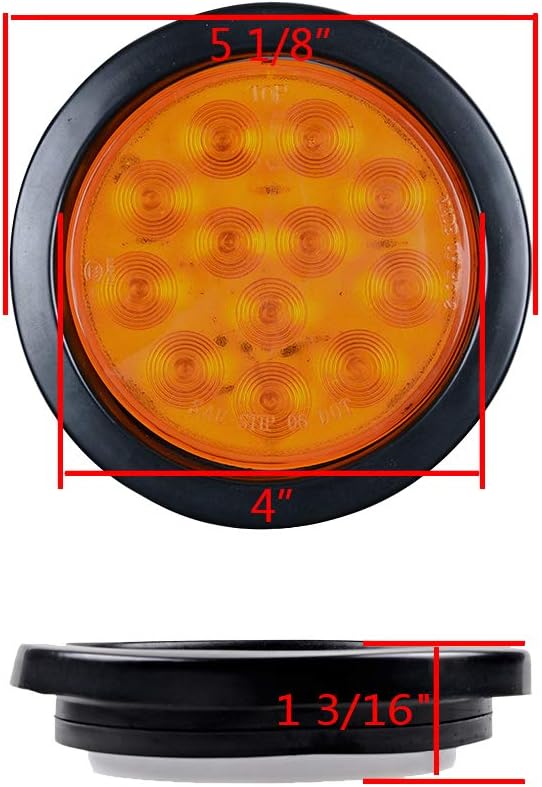 Astra Depot 24pcs Amber 4" Round 12-LED Truck RV Trailer Tail Turn Signal Light with Rubber Cover Wiring Plug Kit
