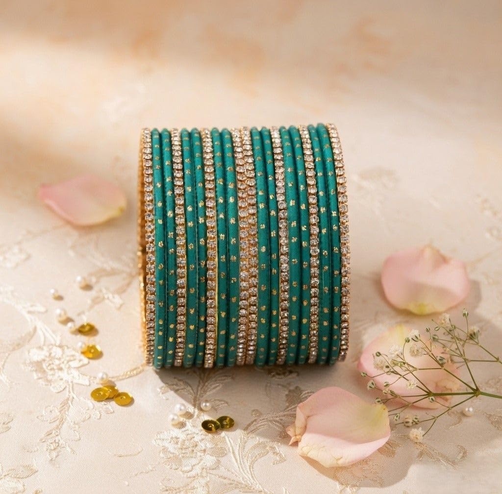 Efulgenz Indian Bangles for Women - Traditional CZ Rhinestone Plain Metal Bracelet Set - Jewelry
