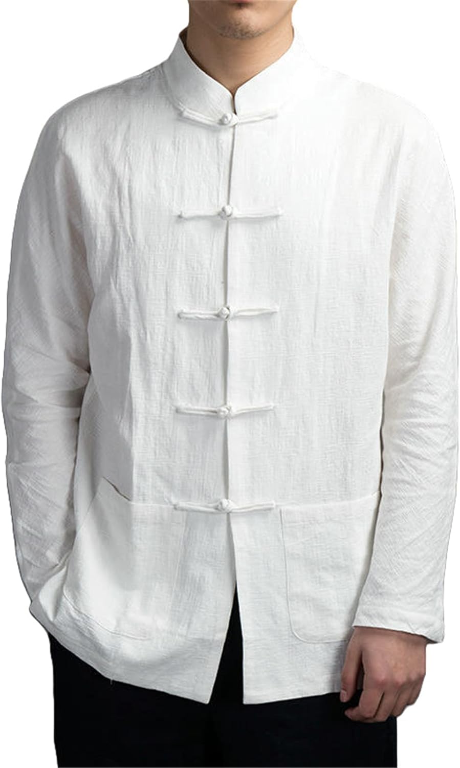 Men's Autumn Chinese Style Frog Buttons Cotton Linen Loose Long Sleeve Traditional Vintage Shirt