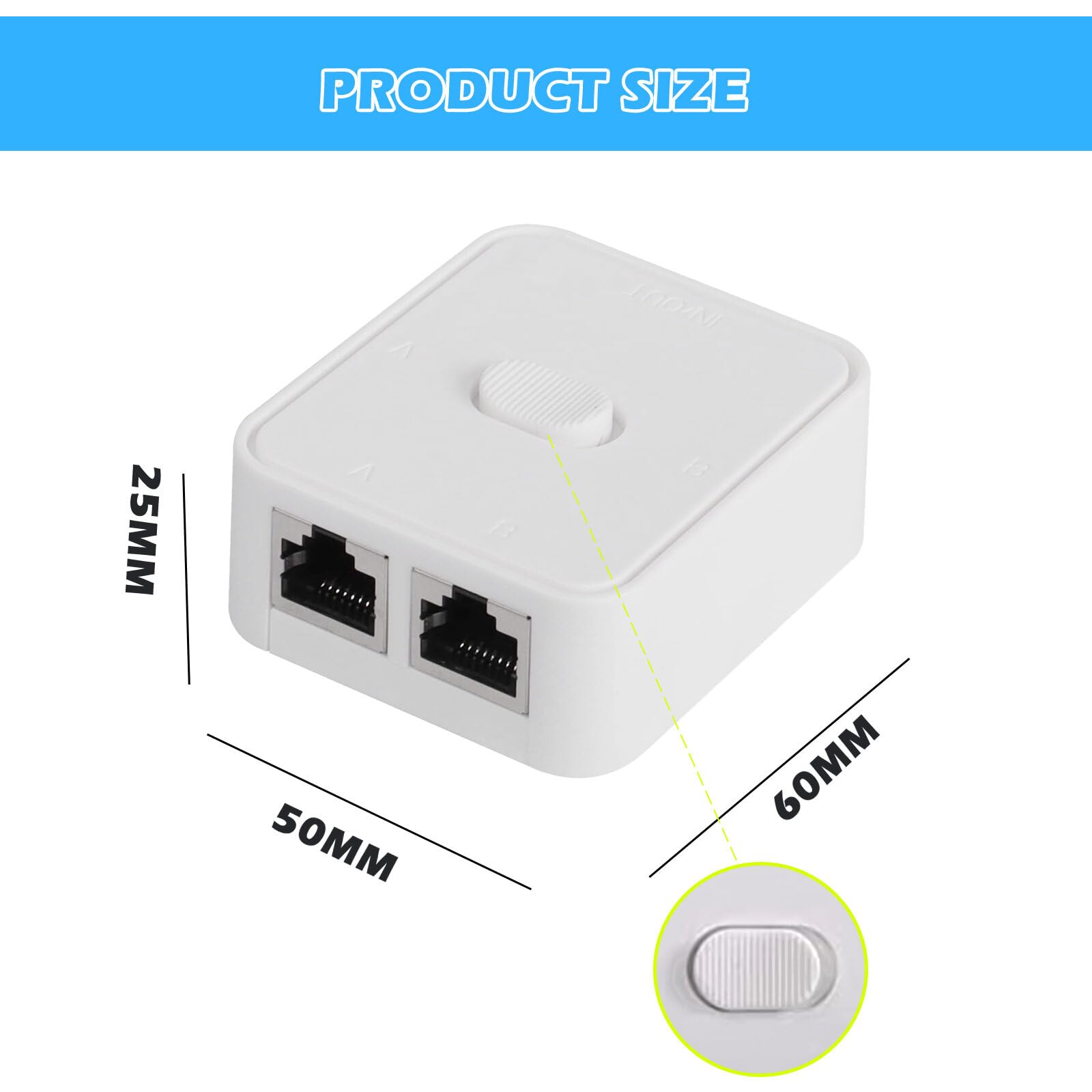 2-Port Gigabit Netzwerk-Switch – RJ45, Manueller Tastschalter, Plug & Play, Keine Stromversorgung