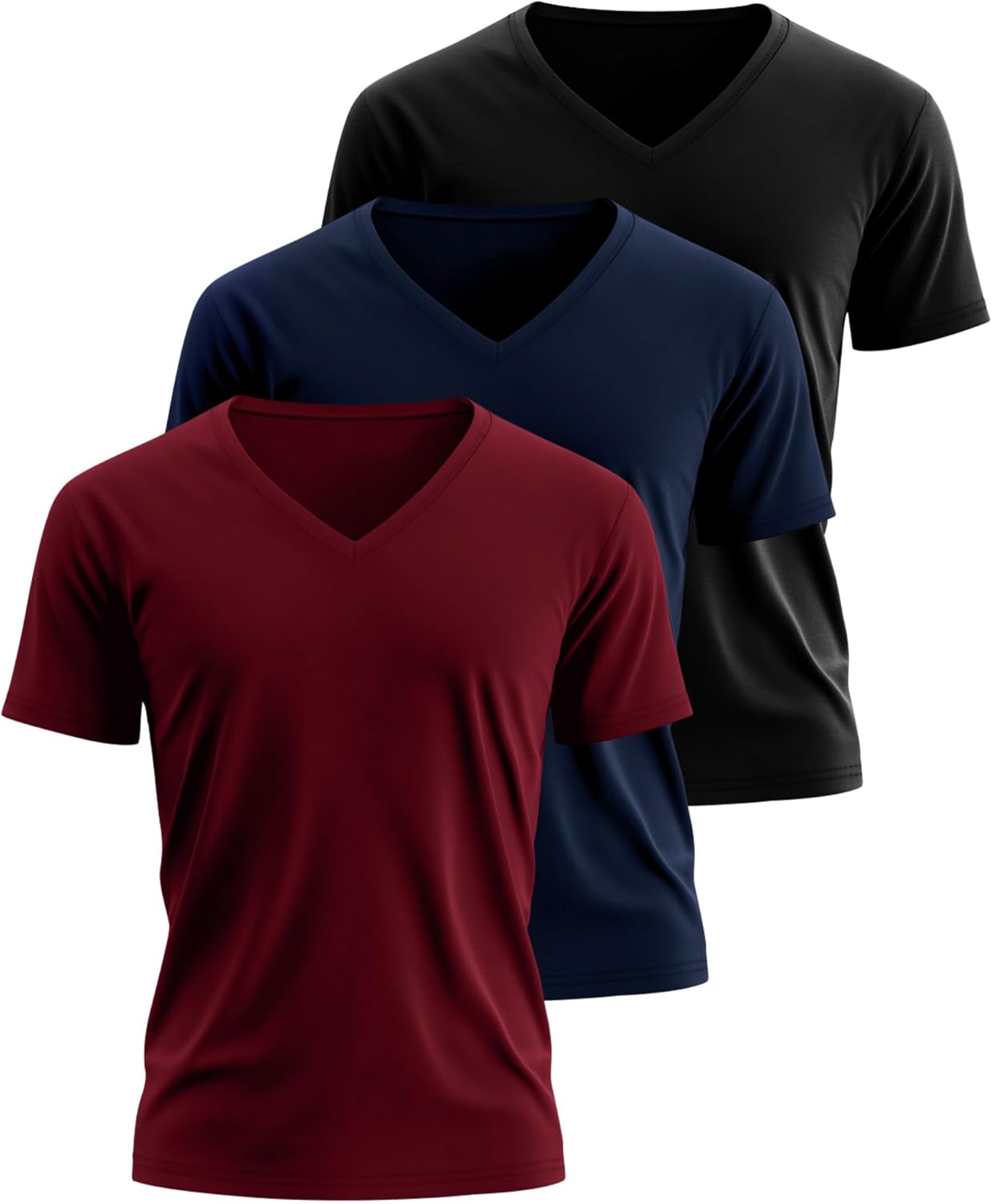 3 Pack Big and Tall Cotton Shirts for Men M-7XL Soft V Neck Shirt Plus Size Short Sleeve Tee Undershirt Casual Tops(Black, Navy Blue, Wine Red,5X-Large)