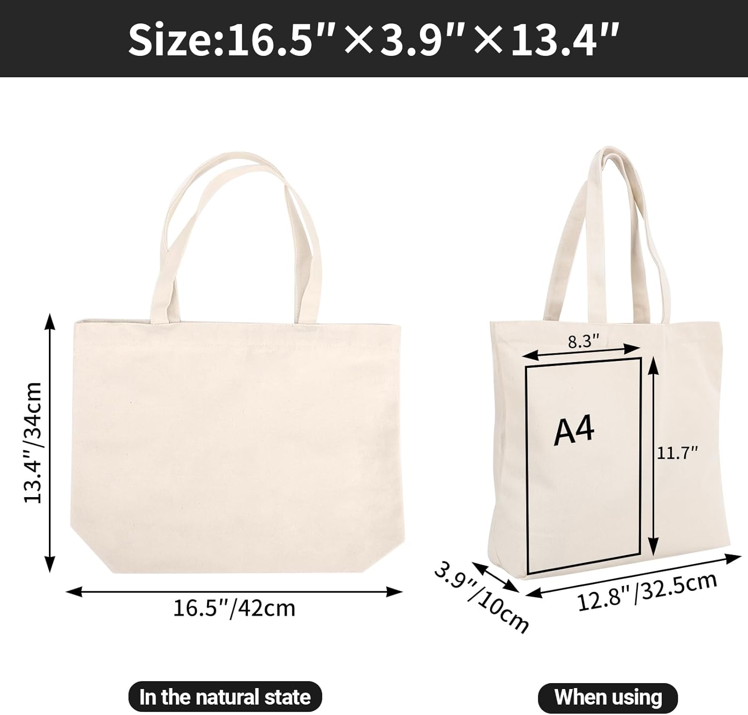 Segarty Canvas Tote Bags, 3PCS 16.5x13in Large Heavy Duty Blank Canvas Bag to Decorate, Bulk Reusable Grocery Shopping Shoulder Bags Bookbag with Bottom Gusset for DIY Crafts Paint, Decoration - Image 2