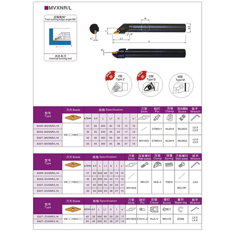 1pc S20R-MVXNR16 20mm Internal Turning Tools S20R-MVXNL16 Lathe Tools Holder S25S-MVXNR16 S25S-MVXNL16,CNC Lathe Cutting Tool(S20R-MVXNL16)