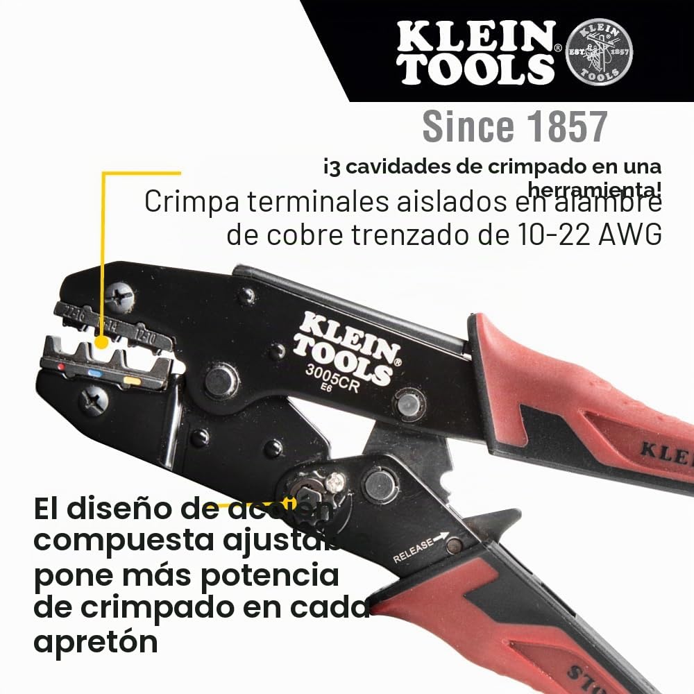 Klein Tools 80013 Kit de herramientas de cableado con pelacables automático y crimpadora de terminales aislados de trinquete, gran kit de herramientas eléctricas, 2 piezas