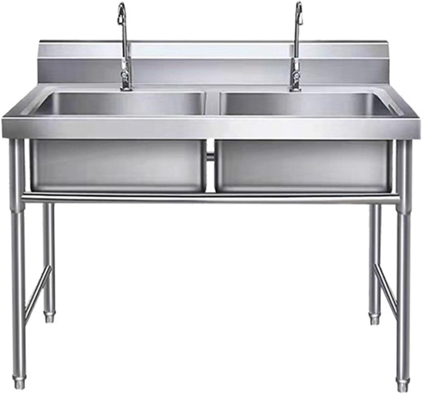LICOME Free-Standing Kitchen Sink Double Bowl Utility Sink Heavy Duty Floor Mounted Washing Sink with Faucet for Restaurant Laundry Room Backyard Garages(120x60x80CM)