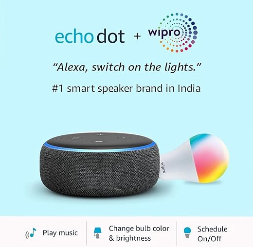 ECHO DOT (BLACK) COMBO WITH WIPRO 9W EASY SET-UP SMART BULB