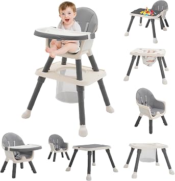 7-in 1 Baby High Chair, Highchair with Removable Game Table, Adjustable Height, Footrest, Portable Baby Chair Multifunctional Combination for Babies Toddlers