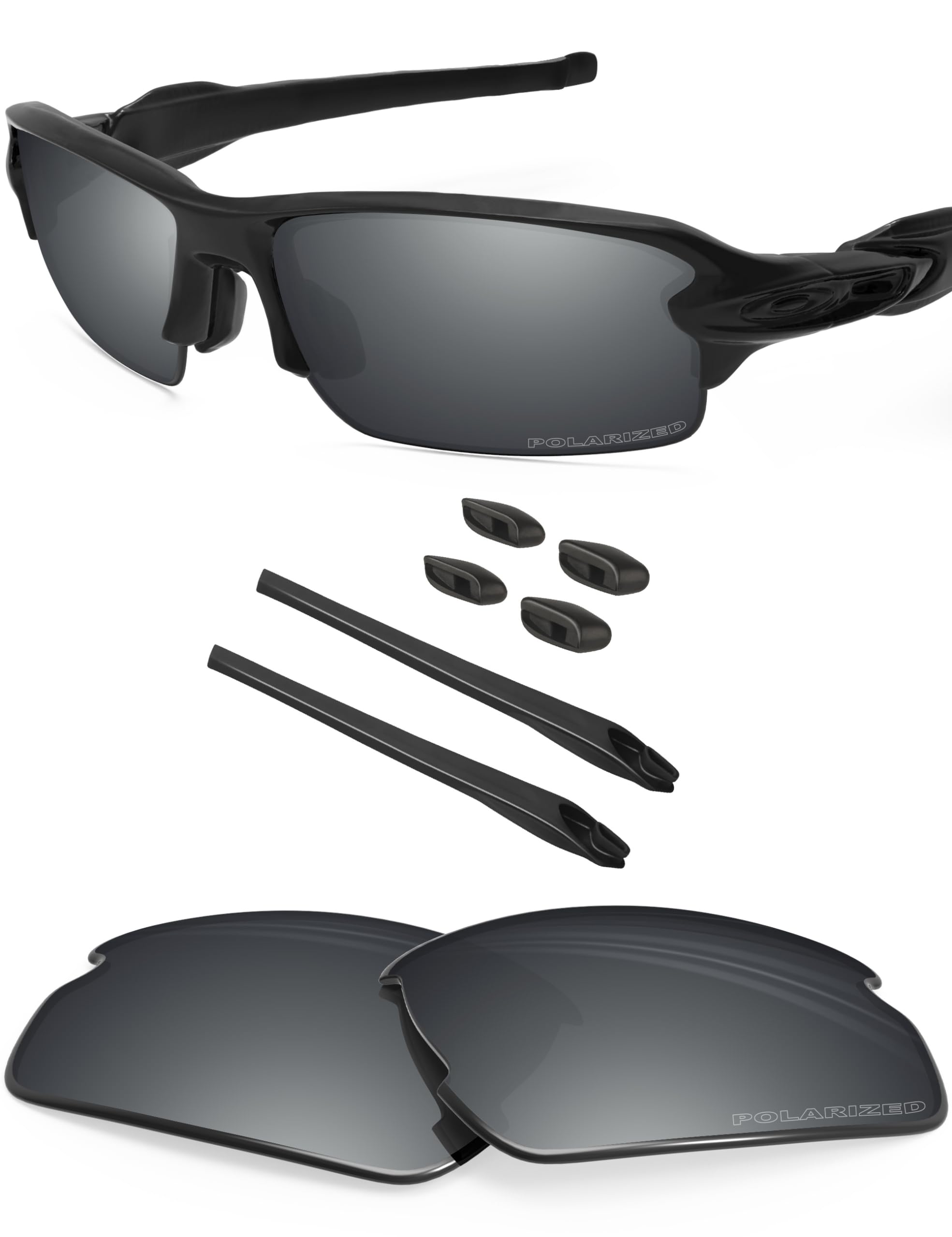 BlazerBuck Polarized Replacement Lenses & Sock Kit for Oakley Flak 2.0 OO9295 - Silver Chrome