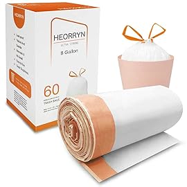 60 Count 8 Gallon Drawstring Trash Bags-0.79 Mil Ultra Strong Medium Trash Can Liners for Kitchen/Office,Unscented White Garbage Bags