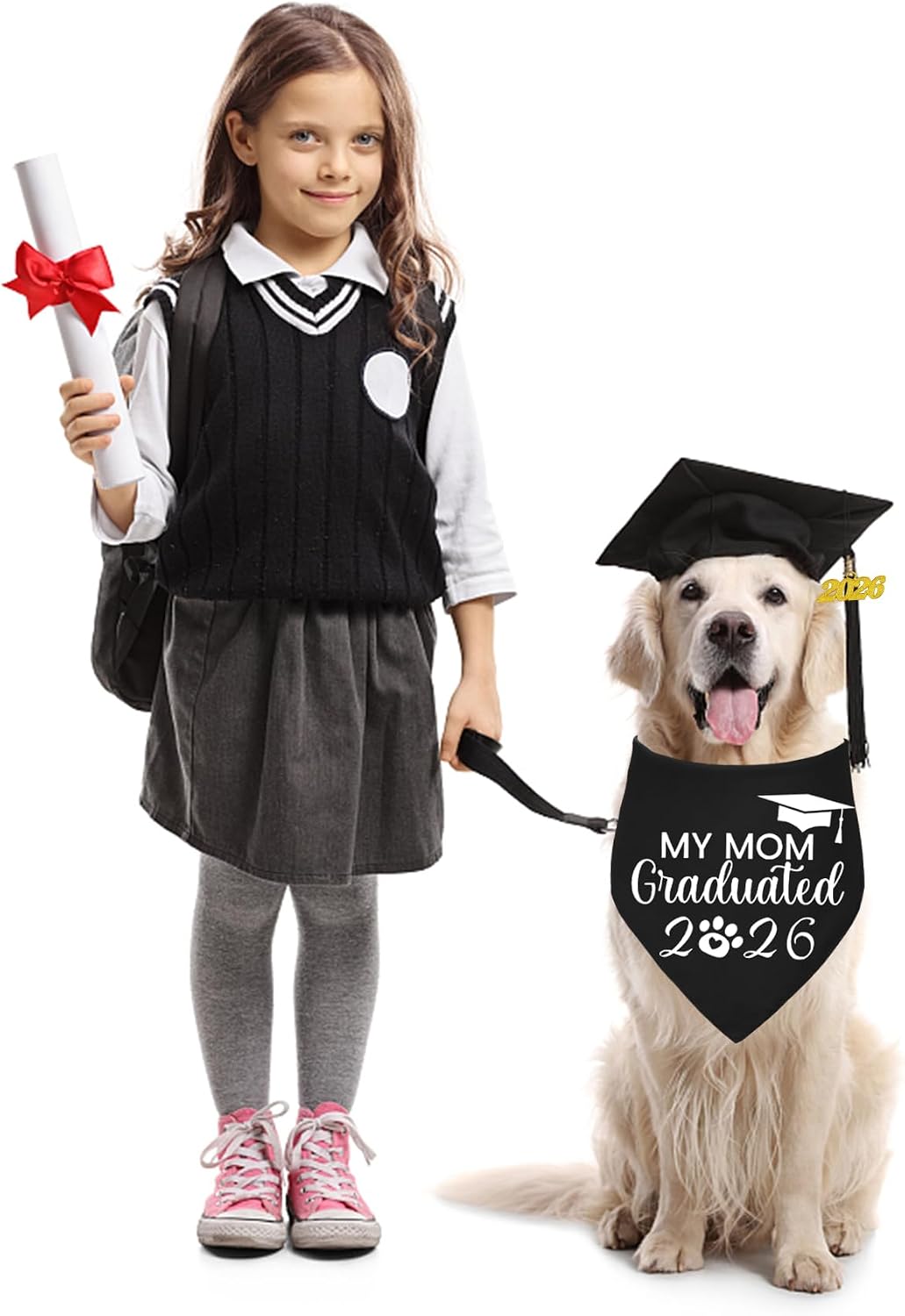STMK Dog Graduation Cap Bandana, Graduation Dog Cap with 2026 Tassels Dog Grad Outfits Gifts for Small Medium Large Dogs (Black, Cap & My Mom Graduated Bandana) image 5