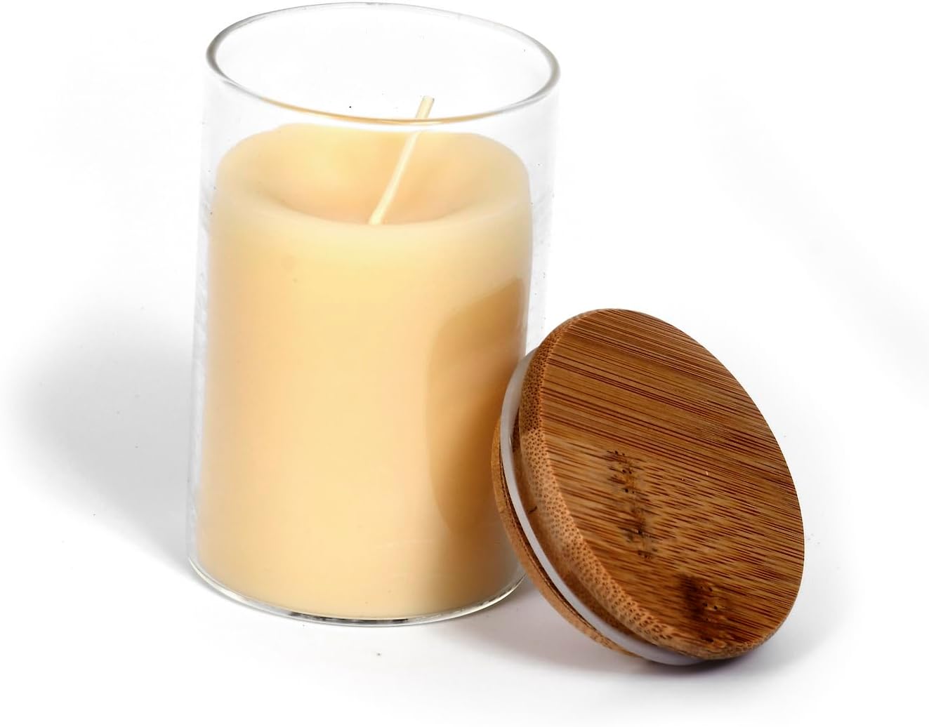 BeeTheLight Beeswax Jar Candle with Bamboo Lid - Lavender Aromatherapy Candle - 45 Hours Burn Time - All Natural 100% Pure Beeswax Candle - Handmade Decorative Jar Candle