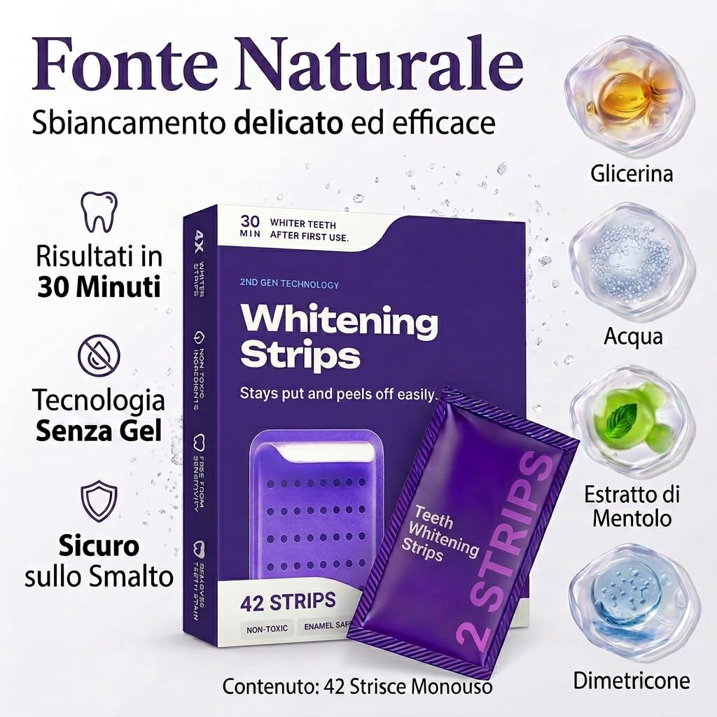Dr Dent Bleaching Strips 42 Strisce Sbiancanti per Denti Senza Perossido con Tecnologia Viola Delicate sullo Smalto