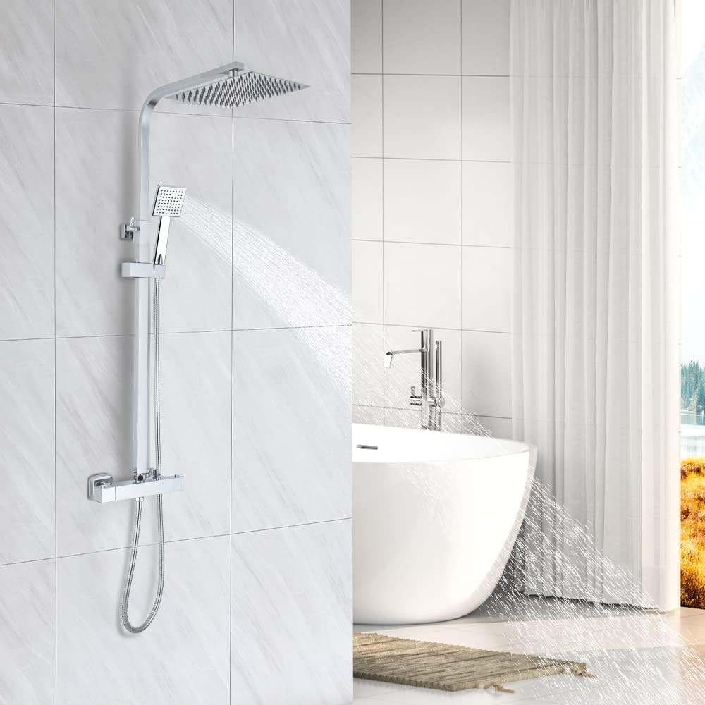 Colonna Doccia Termostatica Stanew, Set Doccia Completo, Colonna Doccia per Bagno, Termostato con Miscelatore Regolabile in Altezza Sistema Doccia (Argento)