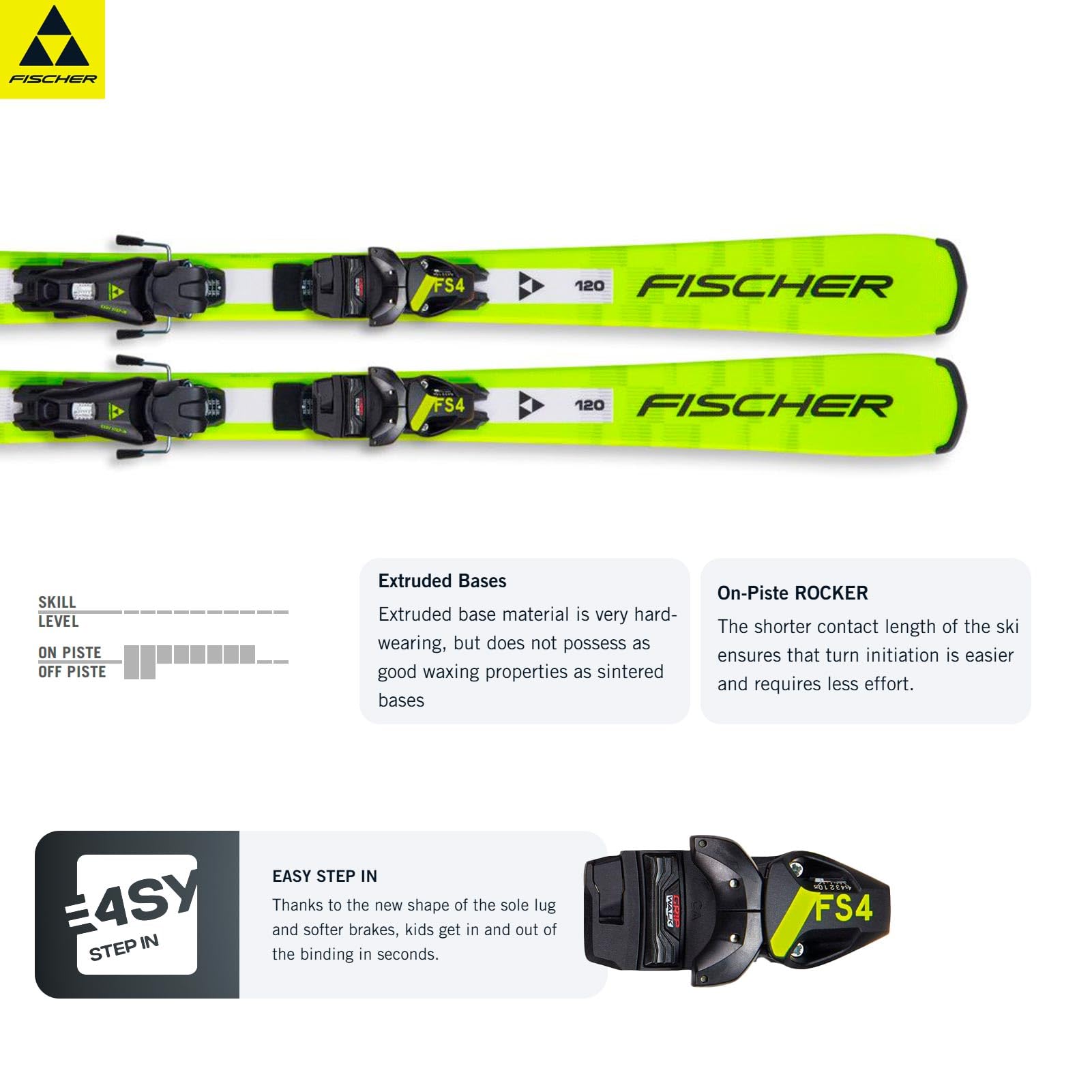 FISCHER RC4 Race Junior Piste Kit de ski alpin avec fixations FS 4 GW CA JRS Brake 80 [I] | Air Power Core, fibre Tech Responsive Flex et base extrudée durable | Skis de niveau avancé et débutant