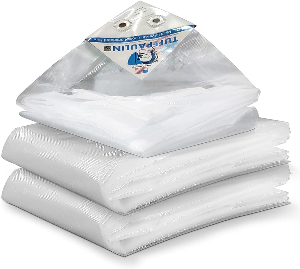 TUFFPAULIN 12FT X 6FT 150 GSM Transparent Heavy Duty Tarpaulin Tirpal Tadpatri Tharpai Thadika, Extra Strong, Eyelets, UV Resistant, 100% Waterproof Virgin, 6 Layer MLCL 3D Rib Technology-1 No.
