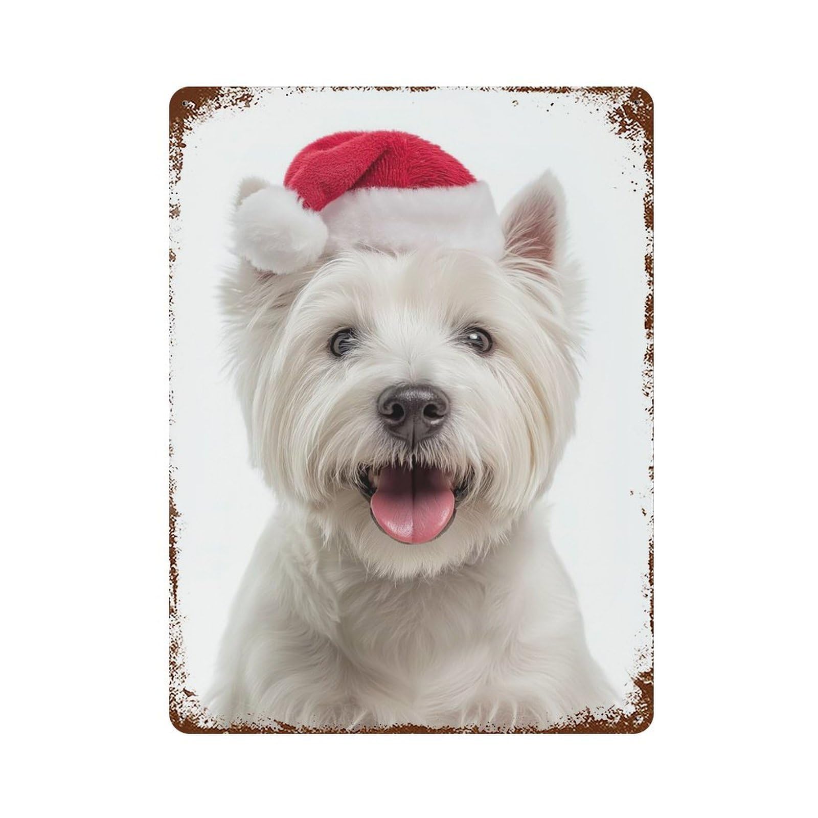 Garage Style Westie Dog with Santa Hat Vintage Rust Metal Sign 15.7"x11.8", Retro Wall Decor for Bar And Workshop