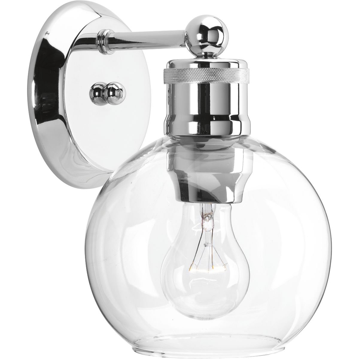 Progress Lighting Hansford Collection 1-Light Clear Glass Coastal Bath Vanity Light Polished Nickel