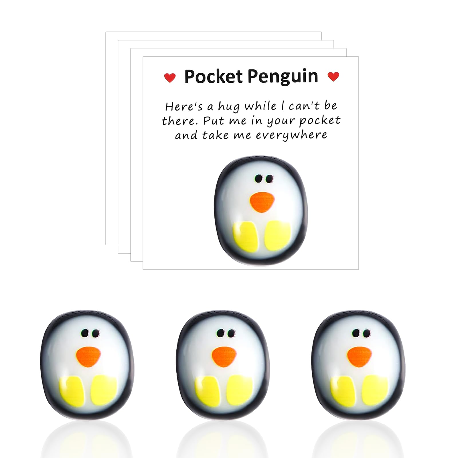 LUTER 4pcs Little Pocket Penguin Hug, Mini Cute Glass Penguin Gift Set with Encouraging Cards